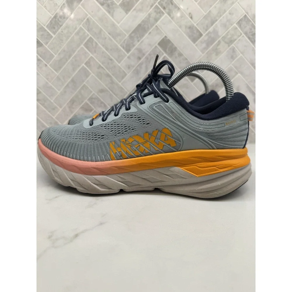 Hoka One One Bondi 7 Running Shoes Womens 8 Orange Blue Haze Athletic Sneakers